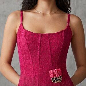 VDP Italian brand Women's Fuchsia Lace Corset Tank Top